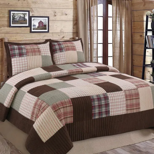 Miniatura 11 de Cozy Line Home Fashions - Juego de ropa de cama reversible de 100% algodón con patchwork real cosido a mano, color mostaza amarilla, estilo granja