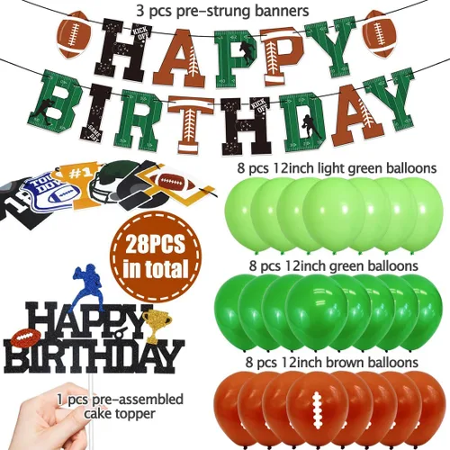 Miniatura 4 de Paquete de decoraciones de cumpleaños de fútbol Pancartas de feliz cumpleaños preencordadas, decoración de pastel sin bricolaje, globos