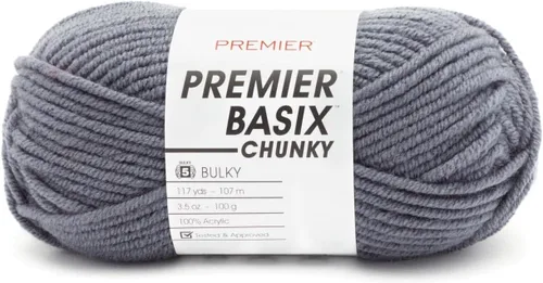 Miniatura 29 de Premier Yarns Basix Hilo Chunky Grueso, Perfecto para Elaborar Proyectos Rápidos, Peso Voluminoso, Hilo Acrílico, Acero, 3.5 onzas, 117 yardas