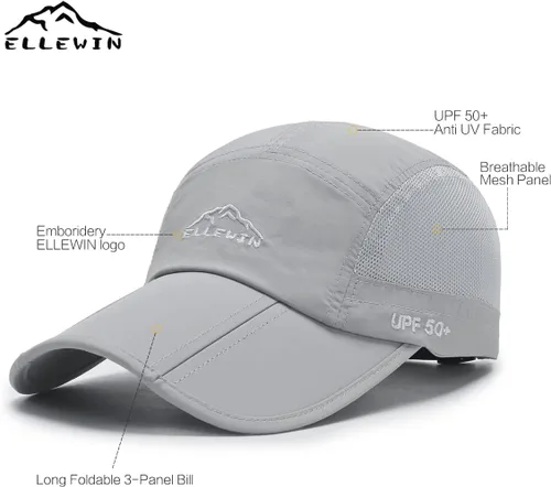 Miniatura 22 de ELLEWIN Gorra de béisbol unisex UPF 50 sin estructura, con pico grande y plegable