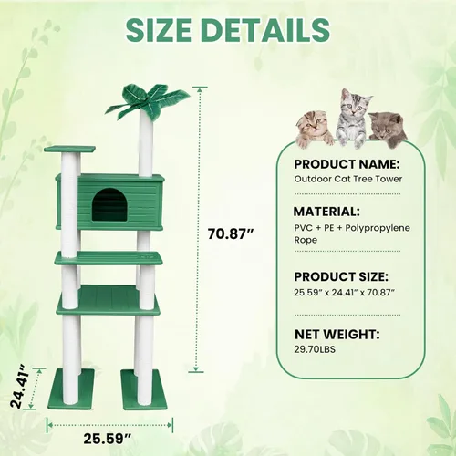 Miniatura 7 de Torre de árbol para gatos de 70 pulgadas de alto, resistente a la intemperie, multinivel, condominio grande para gatos con tablero de PVC y postes