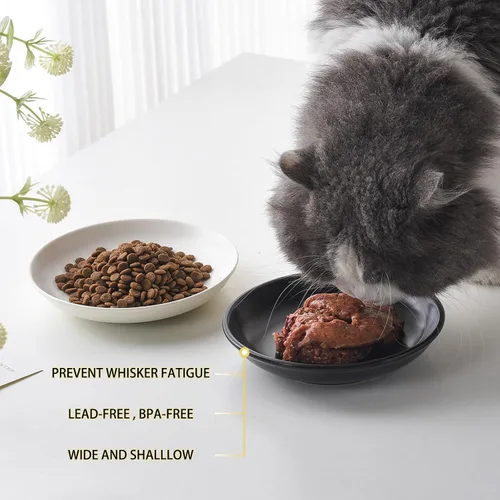 Miniatura 5 de Juego de 4 cuencos de cerámica para gatos – Paquete de 4 platos saludables y anchos para gatos poco profundos para comida y agua, cuencos antifatiga