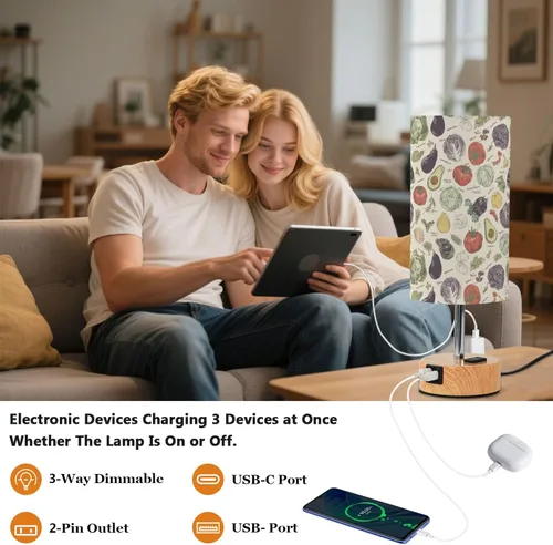 Miniatura 5 de Vegetable Retro Dimmable Bedside Touch Lamps with Charging Ports for Living Room Bedroom Nightstand Office Desk, Light Bulb Included