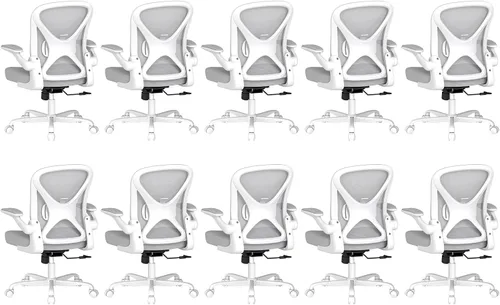 Miniatura 20 de Silla de oficina ergonómica, sillas de oficina en casa de tela de malla con soporte lumbar ajustable, giro de 360° y reposabrazos abatibles