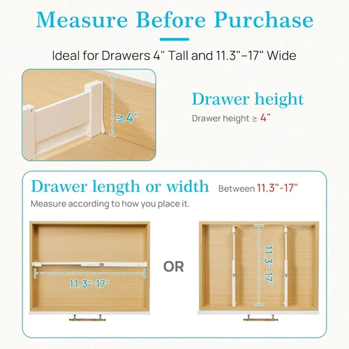 Miniatura 7 de Vtopmart Paquete de 6 separadores de cajones para ropa, 4 pulgadas de alto 11.3 a 17 pulgadas, organizador de cajones de tocador ajustable