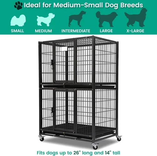 Miniatura 7 de Jaulas de dos niveles de 30 pulgadas para perros pequeños, jaula para perros de tamaño mediano para 2 perros, jaula resistente para perros, perreras