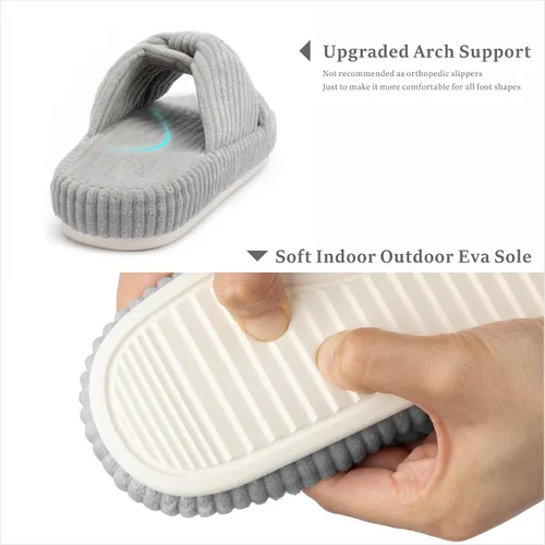 Miniatura 4 de Chantomoo Pantuflas para mujer, de espuma viscoelástica, para el dormitorio, con lazo de pana, con bandas cruzadas, cómodas, modernas, para regalo