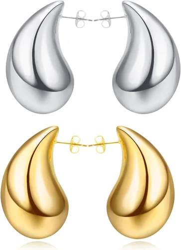 Aretes de lágrima extra grandes, aretes de aro dorados gruesos para mujer, orejas sensibles, hipoalergénicos, de moda, joyería de gota de agua para