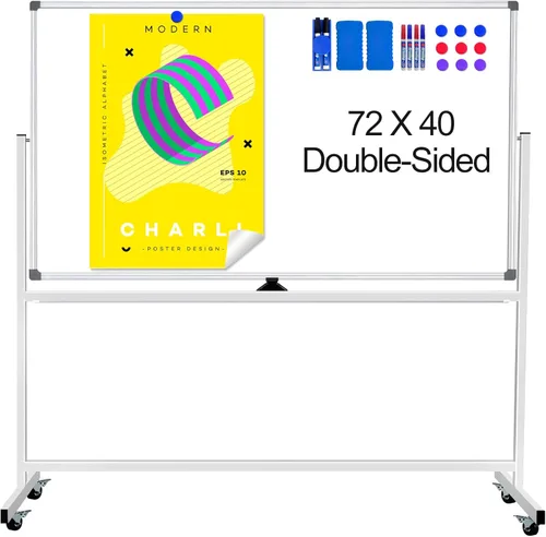 Miniatura 11 de Pizarra Blanca de Borrado en Seco con Soporte 36" X 24", Pizarra Blanca Móvil con Soportes, Pizarra Blanca Magnética Rodante de Doble Cara y Altura