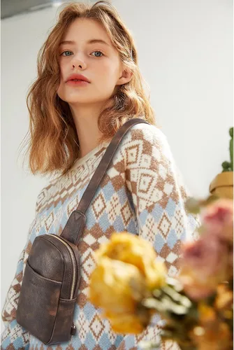 Miniatura 156 de Telena Riñonera pequeña para mujer, de cuero, cangureras, bolsa de pecho para mujer