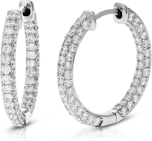 Vir Jewels Aretes de aro redondos de 170 piedras cultivados en laboratorio de 2 cttw de oro blanco de 14 quilates, juego de puntas de 34 pulgadas,