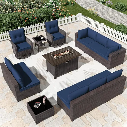Miniatura 69 de Kurapika juego de muebles de patio 4 piezas de mimbre al aire libre, sillas de ratán, juego informal con mesa de café, juego de bistró con mecedora
