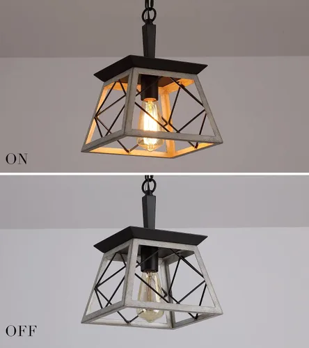 Miniatura 9 de Q&S Lámpara colgante de granja, lámpara colgante vintage, iluminación colgante industrial, hierro forjado, roble y ORB, 1 luz E26 Roble Blanco-1