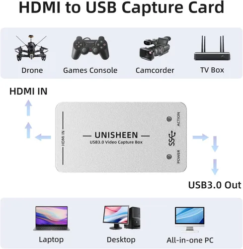 Miniatura 5 de Tarjeta de captura de video HDMI 1080P60, dispositivo de captura de video HDMI USB 3.0, Full HD para grabación de juegos, transmisión en vivo