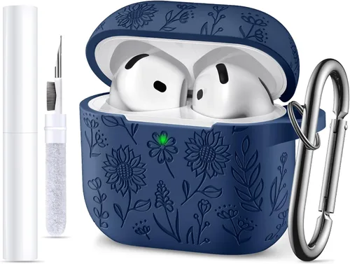 Miniatura 14 de para estuche de Airpods 4, DaQin - Estuche grabado con flores compatible con estuches de Airpods de Apple de 4ª generación para mujeres, estuches