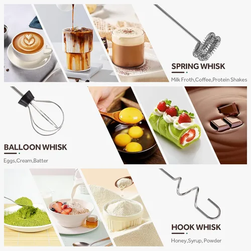 Miniatura 5 de Espumador de leche recargable de mano, varita espumadora, mezclador de bebidas de café, batidor eléctrico de 3 velocidades ajustables, desmontable