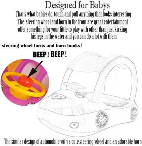 Miniatura 4 de Flotador de piscina para bebé con dosel de verano, volante, sombrilla de natación, anillo de natación para automóvil, juguetes inflables, asiento