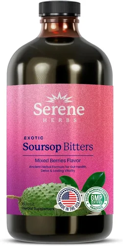 Serene Herbs Líquido Amargo de Guanábana – Guanábana orgánica de hierbas agrias con semilla negra, moringa, musgo irlandés y jengibre – Apoyo