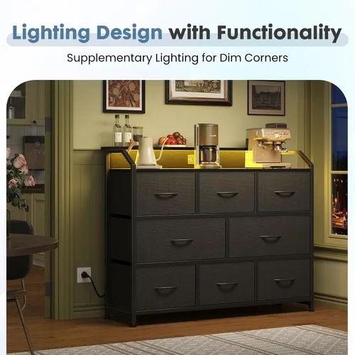 Miniatura 4 de DUMOS - Cómoda para TV con 8 cajones de tela, cómoda, color negro APP Control LED Lights and Type-C Charging Station, Fabric Storage Tower TV