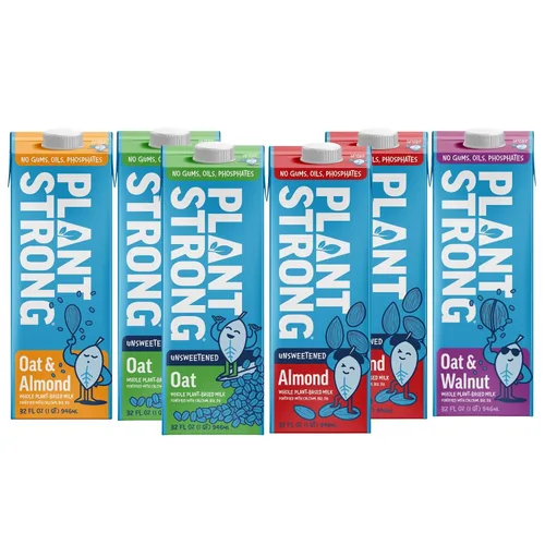 Miniatura 10 de PLANTSTRONG Leche: leche entera a base de plantas, fortificada con calcio, B12 y D3, sin gomas ni aceites, proyecto verificado sin OMG, sin gluten
