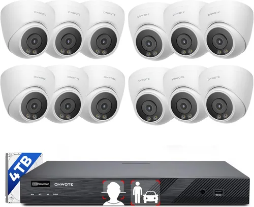 ONWOTE Sistema de cámara de seguridad NVR PoE de 16 canales, reconocimiento facial y AcuSearch, NVR comercial de 12MP 4K 16CH de 4TB, 12 cámaras IP