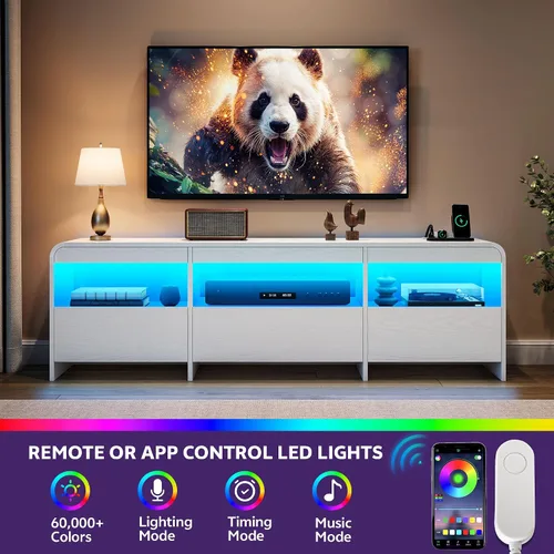 Miniatura 2 de Soporte de TV LED para televisores de 65, 70 pulgadas, centro de entretenimiento con cajones y almacenamiento abierto, consola de TV de madera