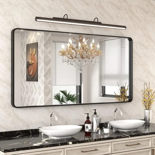 WEER - Espejo de baño negro para pared de 60x30 pulgadas, espejo rectangular de tocador con marco de metal negro, espejo mate negro de casa de campo