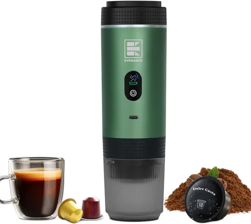 Miniatura 7 de Máquina eléctrica portátil de café expreso, cafetera de viaje compatible con café molido y cápsulas NS (verde con pantalla LCD)