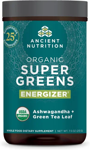 Ancient Nutrition Polvo energizante orgánico SuperGreens con probióticos y B12, hecho de frutas, verduras y hierbas reales, para digestivo,