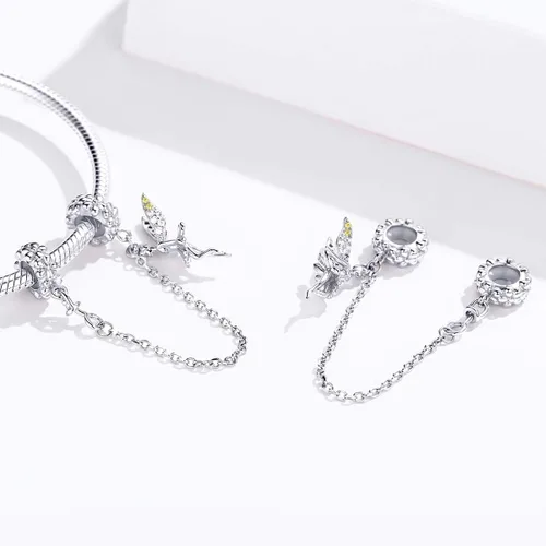Miniatura 4 de Abalorio de cadena de seguridad de corazón de plata de ley 925 para pulseras y collares europeos