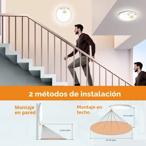 Miniatura 7 de BLNAN Lámpara de techo con sensor de movimiento con cable, 8.7 pulgadas, 3000 K, 4000 K, 5000 K, seleccionable, lámpara LED de montaje empotrado