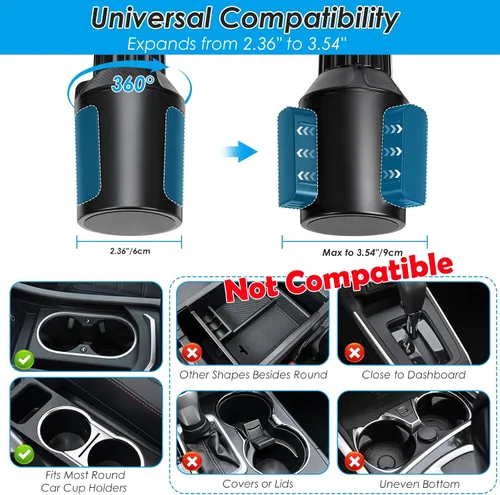 Miniatura 6 de Biupky Expansor de portavasos para automóvil, bandeja universal 4 en 1 compatible con 2.6 a 3.94 pulgadas, multitaza con bandeja grande