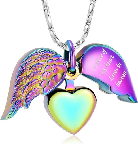 Miniatura 15 de Imrsanl Collar con dije de urna de cremación en forma de corazón para cenizas humanas – Un pedazo de mi corazón vive en el cielo
