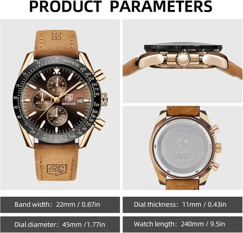 Miniatura 6 de BY BENYAR Reloj de pulsera para hombre Tienda analógico, relojes para hombre, negocios, trabajo, impermeable, cronógrafo, para hombre, moda