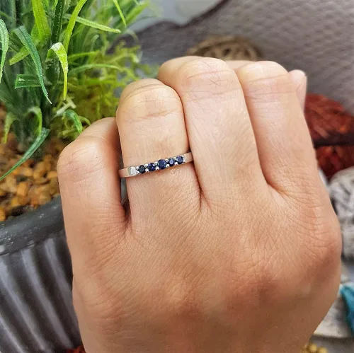 Miniatura 141 de Dazzlingrock Collection Anillo de boda redondo de 5 piedras preciosas o diamantes para mujer en oro macizo de 10 K/14 K/18 K