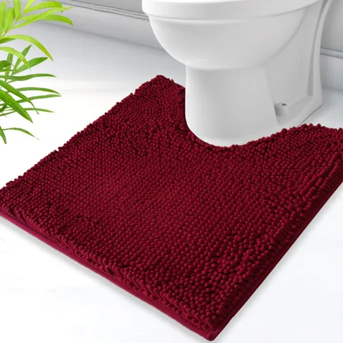 Miniatura 47 de Alfombras de baño en forma de U, alfombras de baño de felpilla súper absorbentes y respaldo antideslizante de PVC fuerte para inodoros, lavables a