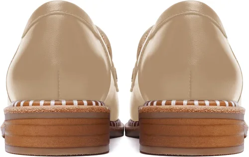 Miniatura 4 de FOGEENA Mocasines de cuero mate para mujer, estilo casual, sin cordones, punta redonda, tacón bajo grueso, zapatos de vestir de 1 pulgada