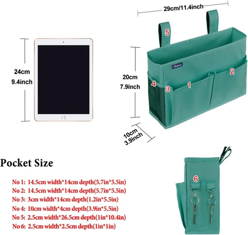 Miniatura 6 de Surblue Caddy Organizador Colgante Bolsa de Almacenamiento para Cabecera para Literas y Camas de Hospital, Verde Azulado, Pequeño R-Teal
