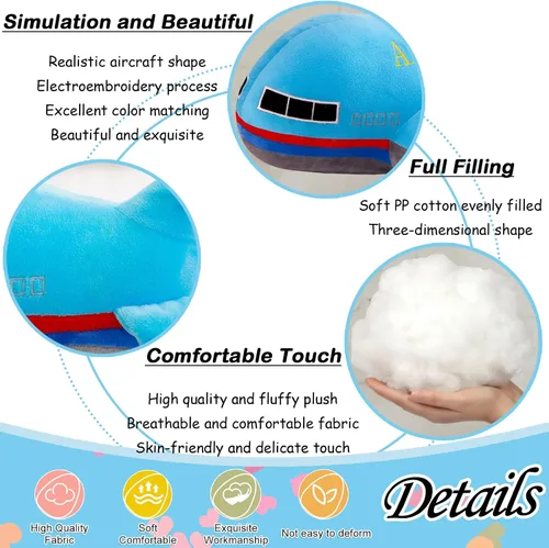 Miniatura 5 de zhidiloveyou Almohada de peluche azul de avión de 15.7 pulgadas, regalo para niños
