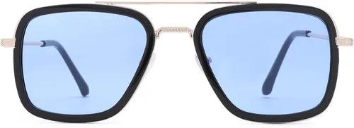 LA SUNGGO Tony Stark - Gafas de sol cuadradas vintage con marco de metal para niños y niñas lentes de sol Iron Man y Spider-Man