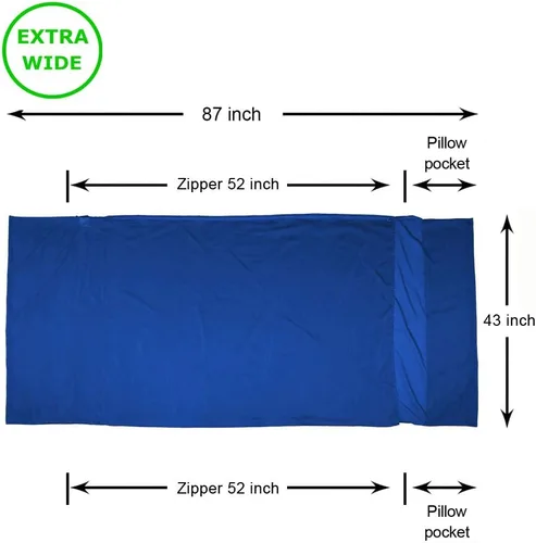 Miniatura 3 de Browint Sábana de viaje de seda/algodón con cremalleras dobles, saco de dormir extra ancho de 87 x 43 pulgadas para hoteles, forro de saco de dormir