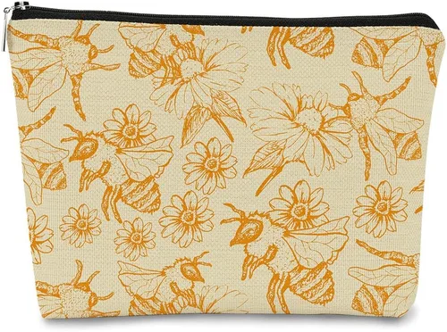 Bee Bumblebee Wildflower Retro Cottagecore Daisy Honey Bolsa de maquillaje bolsa de cosméticos con cremallera bolsa de aseo de viaje, la mejor idea