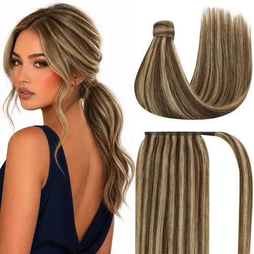 Miniatura 11 de VeSunny - Extensiones de cabello humano remy lacio de 14 a 24 pulgadas, con clip para cola de caballo, juego de extensiones de cabello humano