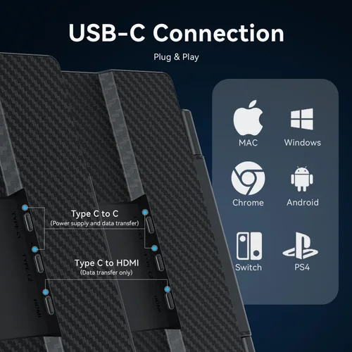 Miniatura 4 de APILDELLA Extensor de monitor dual portátil 1080P de 14 pulgadas para computadoras portátiles, USB C y HDMI, Plug-Play para pantalla dual en Mac