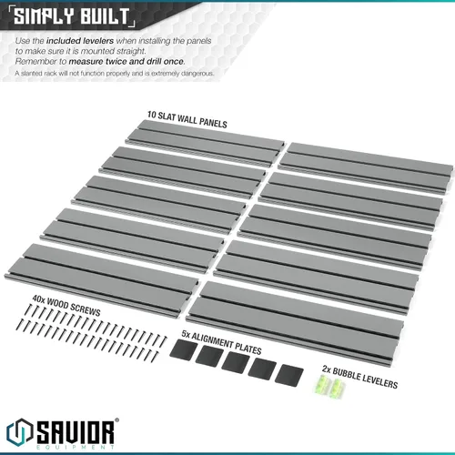 Miniatura 6 de Savior Equipment Sistema de rack de pared de acero resistente, paneles de pared de acero resistente, almacenamiento de montaje en pared, 5 o 10 Gris