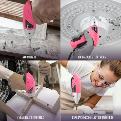 Miniatura 6 de Hi-Spec Destornillador eléctrico 19 piezas 3.6V rosa USB pequeño juego de destornillador de potencia. Destornillador inalámbrico y recargable