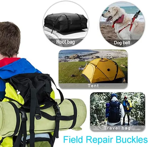 Miniatura 6 de CooBigo Paquete de 5 Hebillas de liberación lateral de 3/4" ajustables dobles, 4.5 m de correa de nailon de 3/4" de PP para camping al aire libre