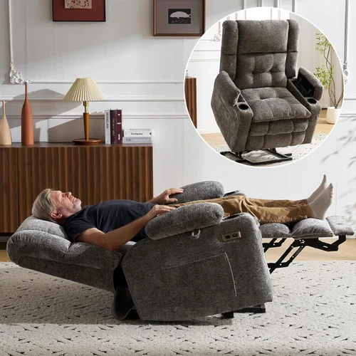 Miniatura 10 de Silla reclinable de elevación eléctrica de doble motor para personas mayores con masaje y calor, silla elevadora de gran tamaño con almacenamiento