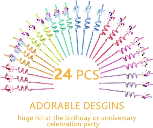 Miniatura 3 de 24 pajitas de unicornio reutilizables para fiestas de unicornio, decoración de fiesta de cumpleaños, suministros de decoración para bolsas