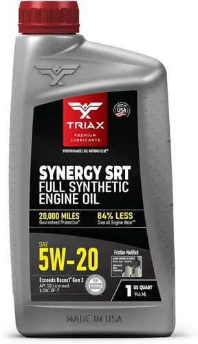 TRIAX Synergy SRT 5W-20 Aceite de motor PAO-éster completamente sintético, drenaje de 12.4 mi, modificación por fricción moly/boro, licencia API SP,